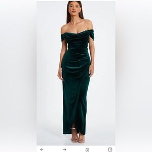 NWT QUIZ Women’s velvet cowl detail Bardot maxi dress size 14